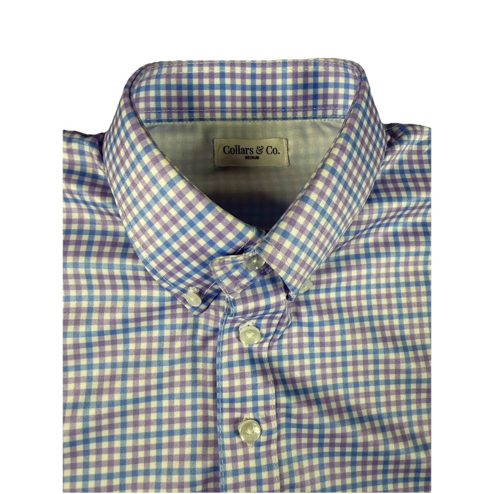 Collars and Co  Dress Collar Polo Shirt Mens M Red White Blue Check Performance*